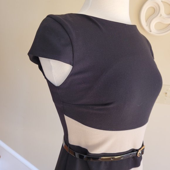 Bodycon Color Block Cap Sleeve Belted Dress by AB Studio.  Size 4 - Picture 4 of 9